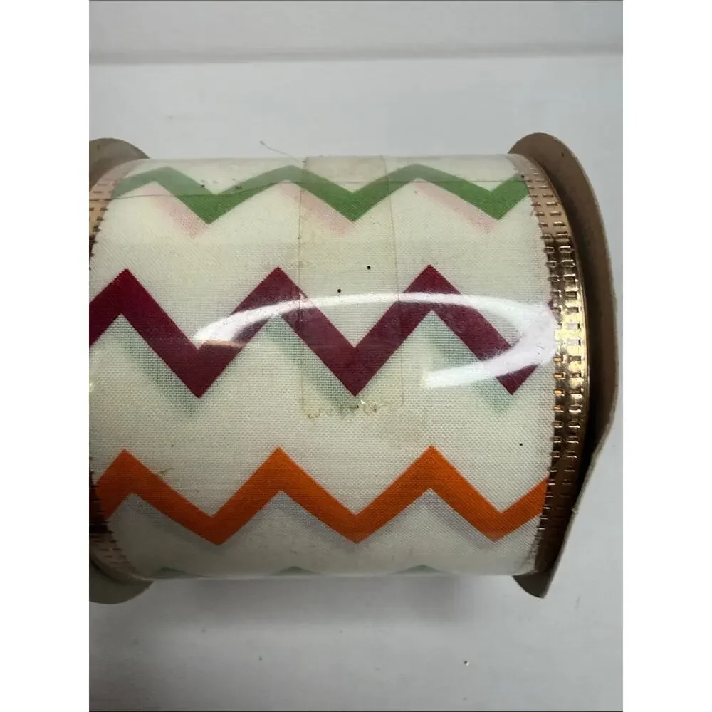 Crafter's Square Zigzag Chevron Ribbon - Cream with Green & Brown Accents
